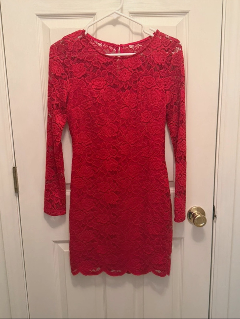 Iz Byer Red Lace Long Sleeve Bodycon Dress